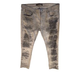Original Fables Mens Slim Fit Tie Dye Grey Black Denim Jeans Size 42x33